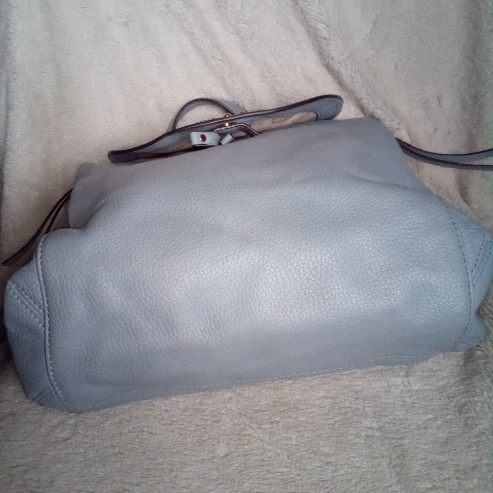 Michael Kors Riley Powder Blue Pebbled Leather Gold Studded Drawstring Backpack - Picture 5 of 12